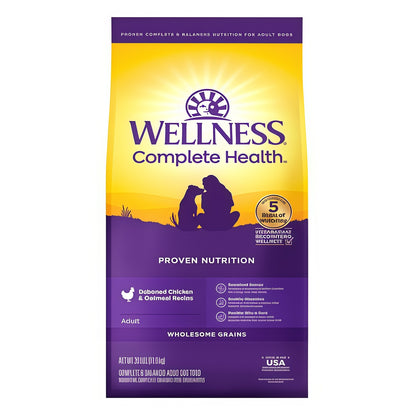 Wellness Complete Health Adult Dry Dog Food, Wholesome Grain Kibble, Natural, Chicken and Oatmeal Recipe, 30 lb Bag